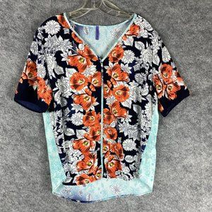 Bluebell Blouse 1XL Women's Short Sleeve Floral 100% Polyester Adults